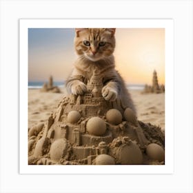 Sand Castle Cat Art Print