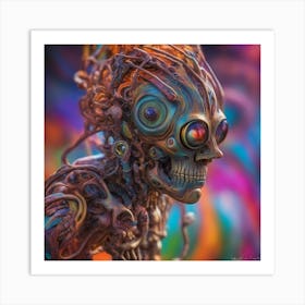 Psychedelic Biomechanical Freaky Wierdo From Another Dimension With A Colorful Background Art Print