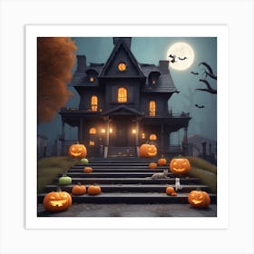 Halloween House With Pumpkins 11 Art Print