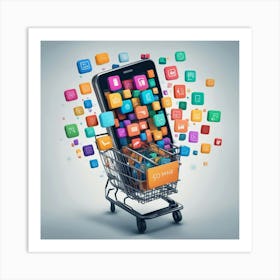 Shopping Cart With Mobile Phone Art Print