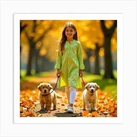 Little Girl With Dogs Art Print