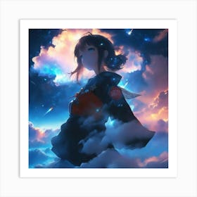 Anime Girl In Clouds Art Print