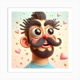 Cartoon Man With Mustache Art Print