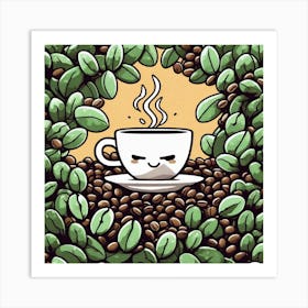 Coffee Cup Surrounded By Coffee Beans Art Print