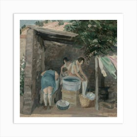 Women Washing Clothes Art Print