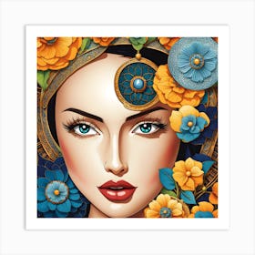 Egyptian Woman With Flowers Art Print