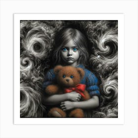 Girl With The Teddy Bear Art Print