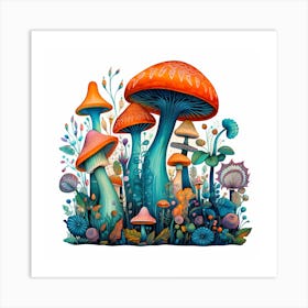 Mushrooms And Flowers 63 Art Print