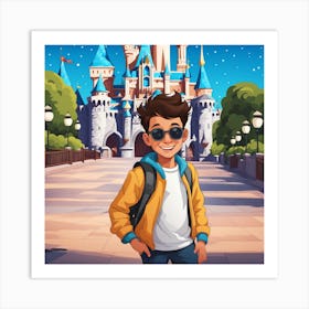 Disney Boy In Front Of Castle Art Print