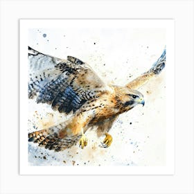 Hawk In Flight Watercolor Painting Art Print