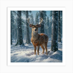 Deer In The Snow 1 Art Print