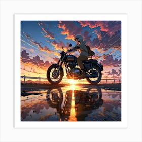 Sunset On A Motorcycle Art Print