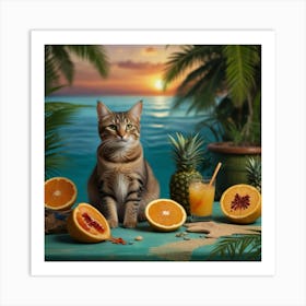 Cat On The Beach Art Print