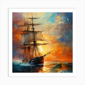 Sailing Ship At Sunset Art Print