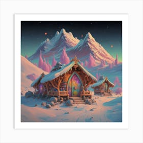 Mountain village snow wooden 6 7 Art Print