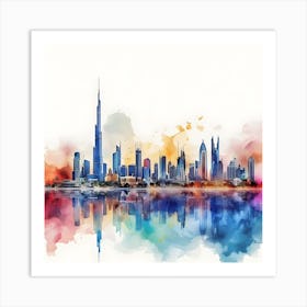 Dubai Skyline Watercolor Painting 2 Art Print