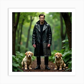 Man And Dog In The Woods Art Print