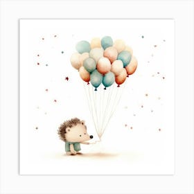 Little Hedgehog With Balloons Art Print