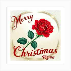 Merry Christmas Rose Art Print