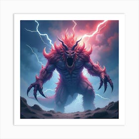 Monster With Thunderstorm Powers, Watercolor, Vibrant Electric 1 Art Print