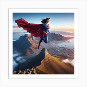 Superwoman Flying Over Table Mountain Cape Town 4 Art Print