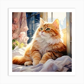 Cat By The Window Art Print