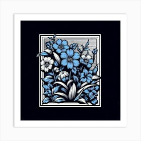 Blue Flowers In A Frame 1 Art Print