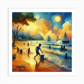 Children At The Beach Art Print