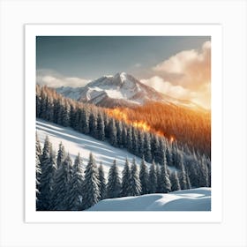 Snowy Mountain Scene Art Print