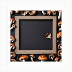 Mushroom Frame On Black Background Art Print