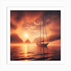 Sailboat At Sunrise 1 Art Print