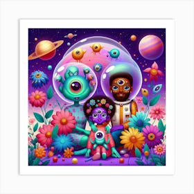 Aliens And Flowers Art Print