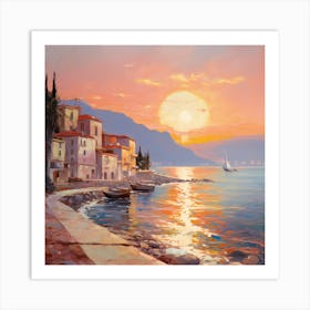 Golden Riviera Reflections: Impressionist Bliss Art Print