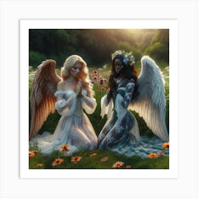 Angels Praying In A Field Of Wild Flowers Art Print