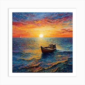 Boat At Sunset Art Print