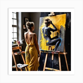 Artist In Yellow Dress Art Print