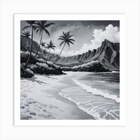 Hawaiian Beach black and white Art Print