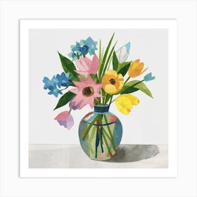 Bouquet of flowers inside a vase. Abstract artistic drawing 2 Art Print