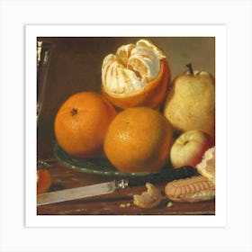 Table With Oranges And A Knife Art Print