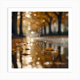 Fallen Leaves of the Sycamore on a Rainy Autumn Day Art Print