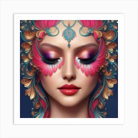 Woman With Colorful Makeup Art Print
