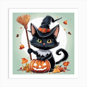 Cute Cat Halloween Pumpkin (25) Art Print