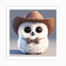 Cute White Fluffy Owl With A Cowboy Hat Art Print