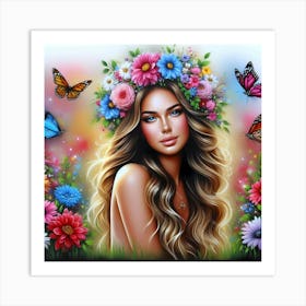 Flower Girl With Butterflies Art Print