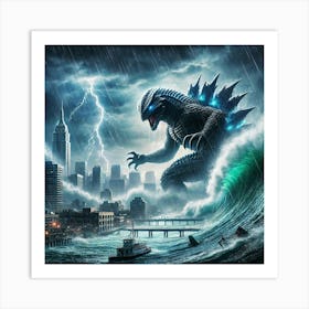 A Dramatic Scene Showing Maelstrom The Colossal Attack Coastal City Art Print