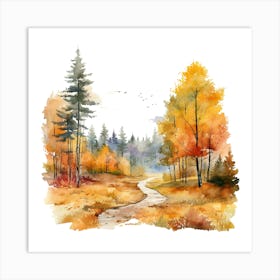 Watercolor Autumn Forest Path Art Print