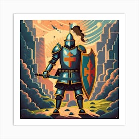 Pixel Art Medieval Knight Poster 3 Art Print