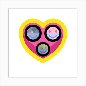 Three Smiling Faces In A Heart Art Print