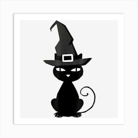 Halloween Black Cat On Pumpkin With Autumn Star Kawaii Art Print