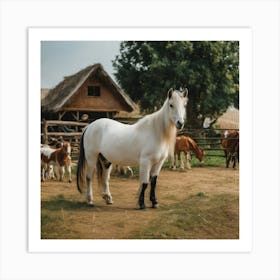 White Horse In A Field 1 Art Print